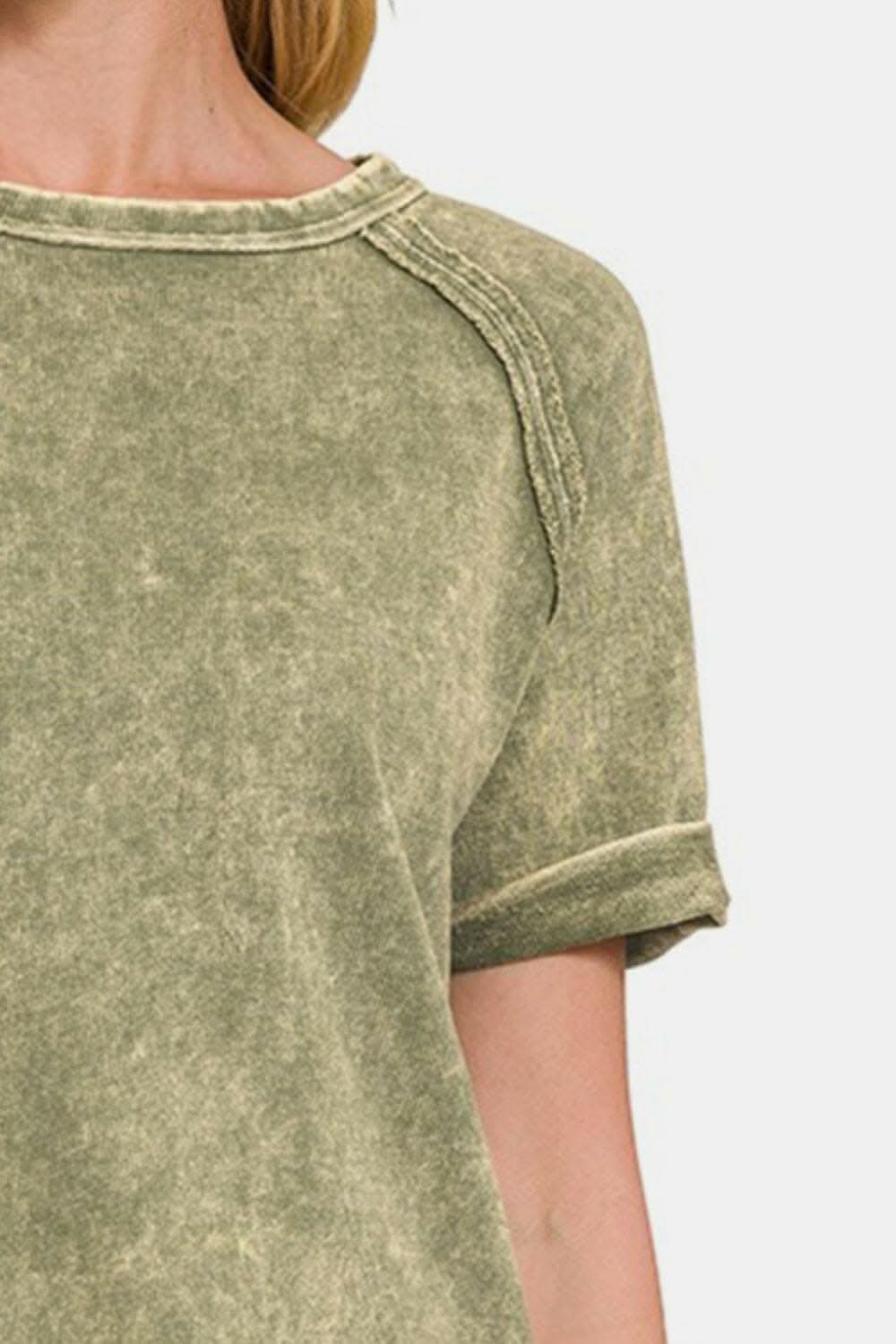 Zenana Heathered Round Neck Short Sleeve Blouse - Love Salve